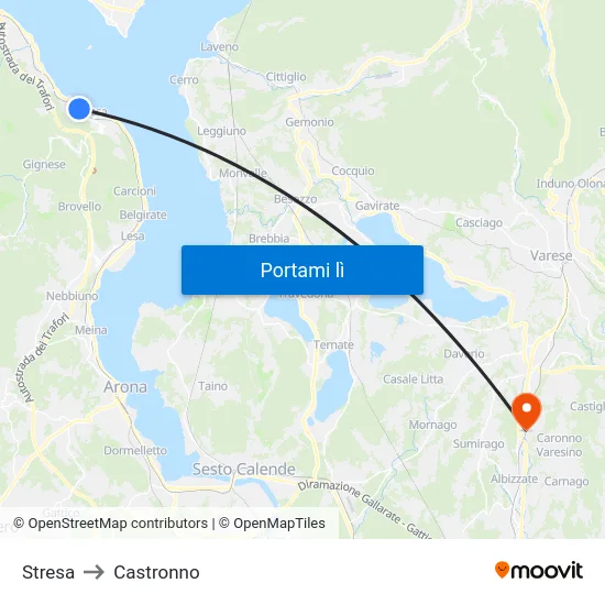 Stresa to Castronno map