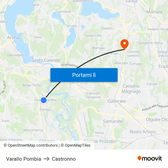 Varallo Pombia to Castronno map