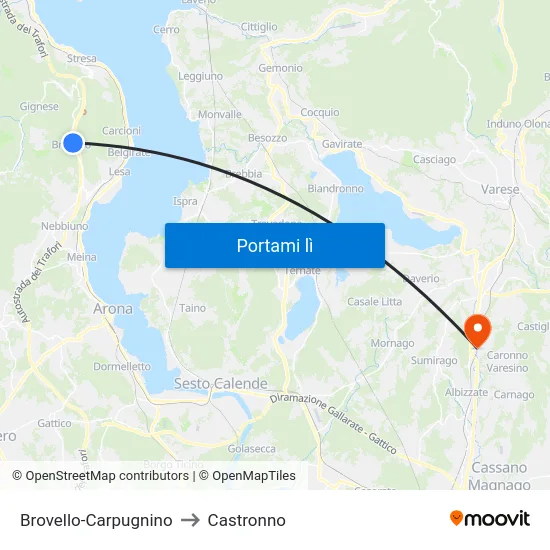 Brovello-Carpugnino to Castronno map