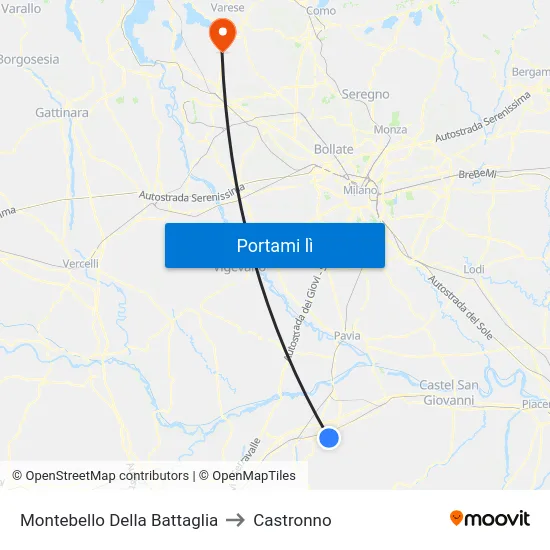 Montebello Della Battaglia to Castronno map