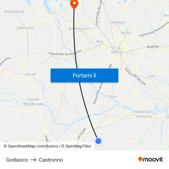 Godiasco to Castronno map