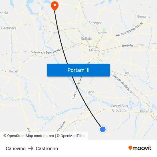 Canevino to Castronno map