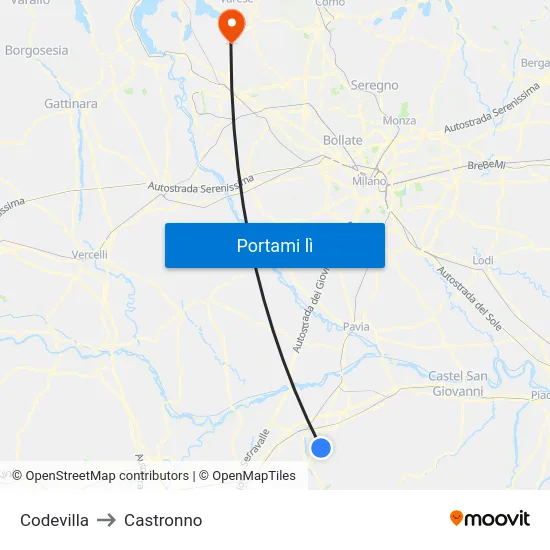 Codevilla to Castronno map