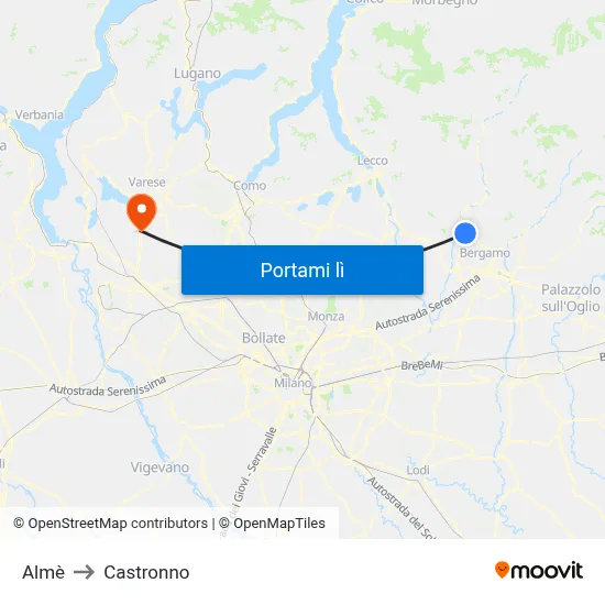 Almè to Castronno map