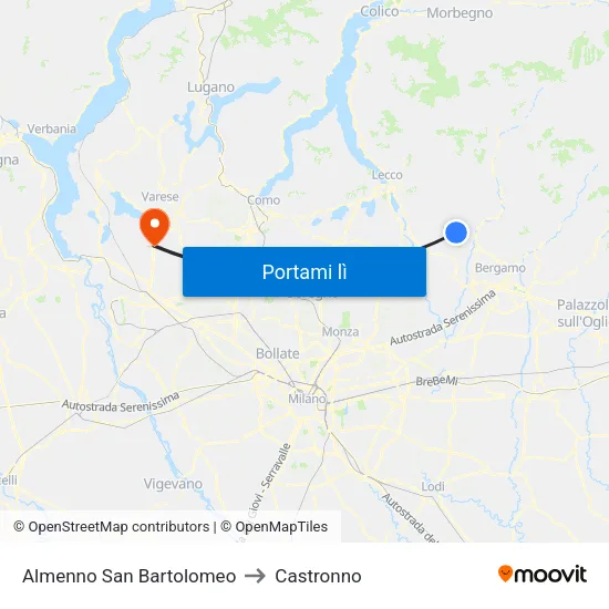 Almenno San Bartolomeo to Castronno map