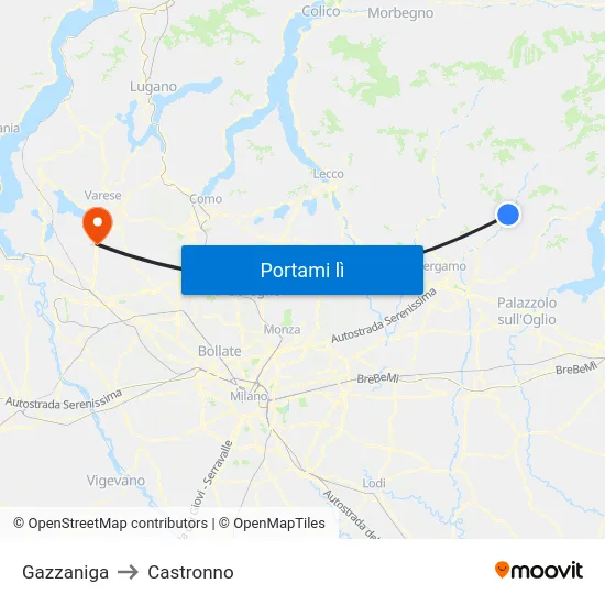 Gazzaniga to Castronno map