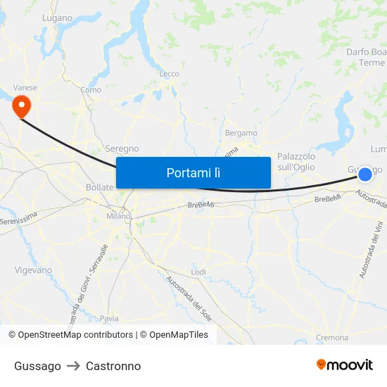 Gussago to Castronno map