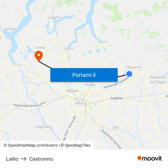 Lallio to Castronno map