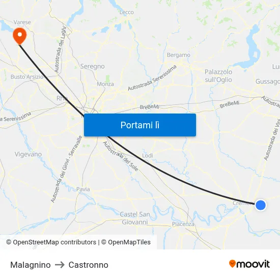 Malagnino to Castronno map
