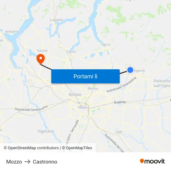 Mozzo to Castronno map