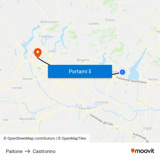 Paitone to Castronno map