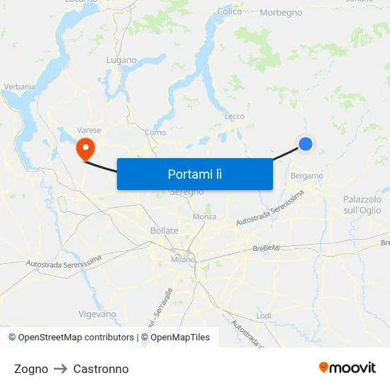 Zogno to Castronno map