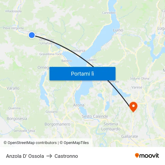 Anzola D' Ossola to Castronno map