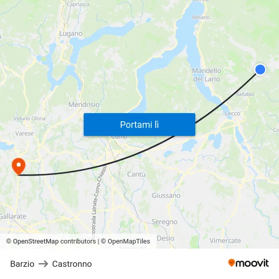 Barzio to Castronno map