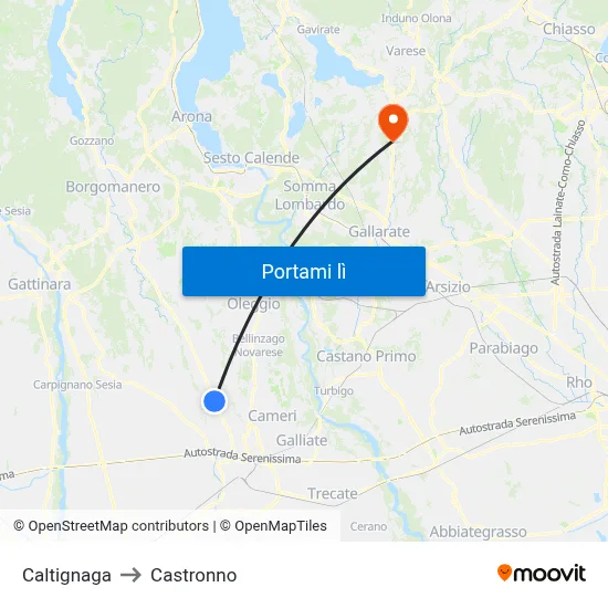 Caltignaga to Castronno map