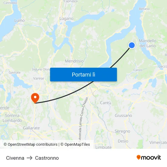 Civenna to Castronno map