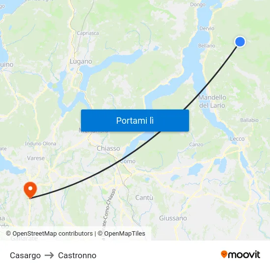 Casargo to Castronno map
