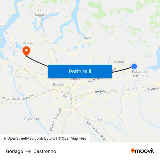 Gorlago to Castronno map