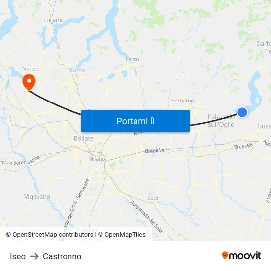 Iseo to Castronno map