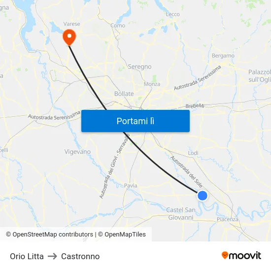 Orio Litta to Castronno map