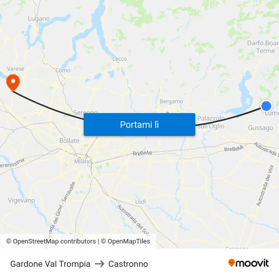 Gardone Val Trompia to Castronno map