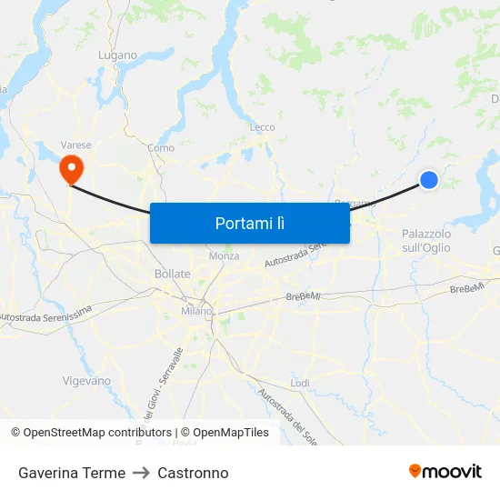 Gaverina Terme to Castronno map