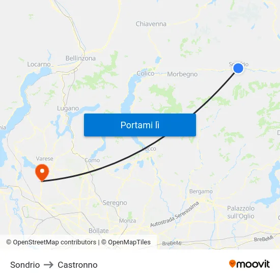 Sondrio to Castronno map