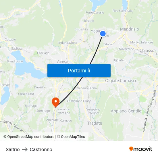 Saltrio to Castronno map