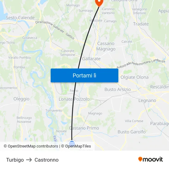 Turbigo to Castronno map