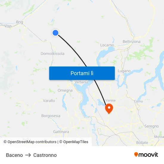 Baceno to Castronno map