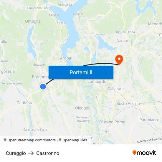 Cureggio to Castronno map