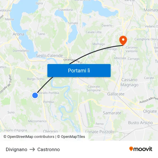 Divignano to Castronno map