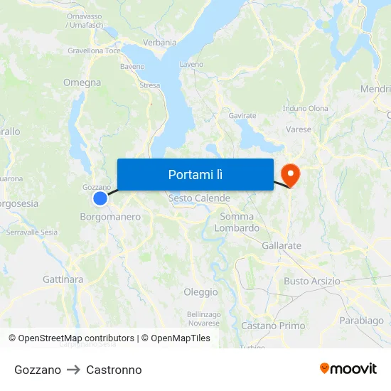 Gozzano to Castronno map