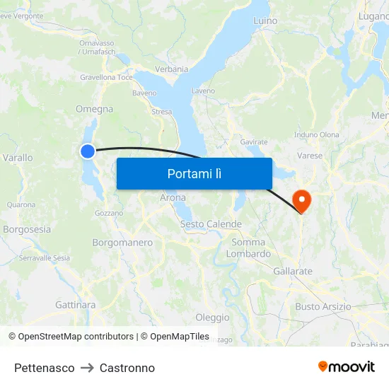 Pettenasco to Castronno map