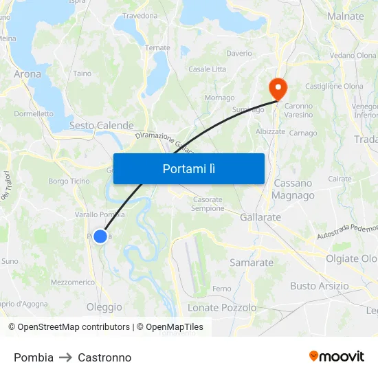 Pombia to Castronno map