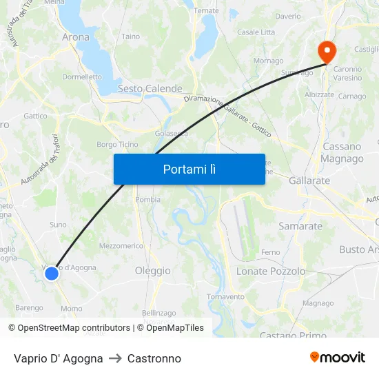 Vaprio D' Agogna to Castronno map