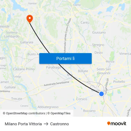 Milano Porta Vittoria to Castronno map