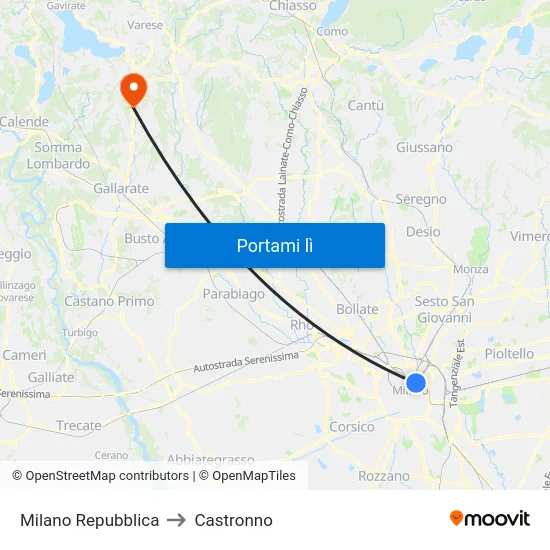 Milano Repubblica to Castronno map