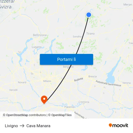 Livigno to Cava Manara map