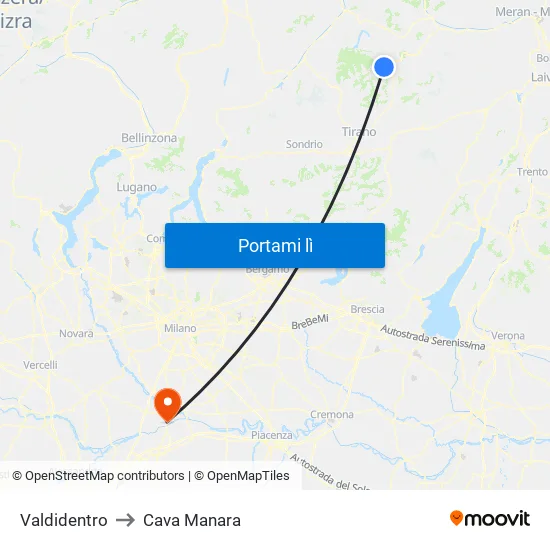 Valdidentro to Cava Manara map