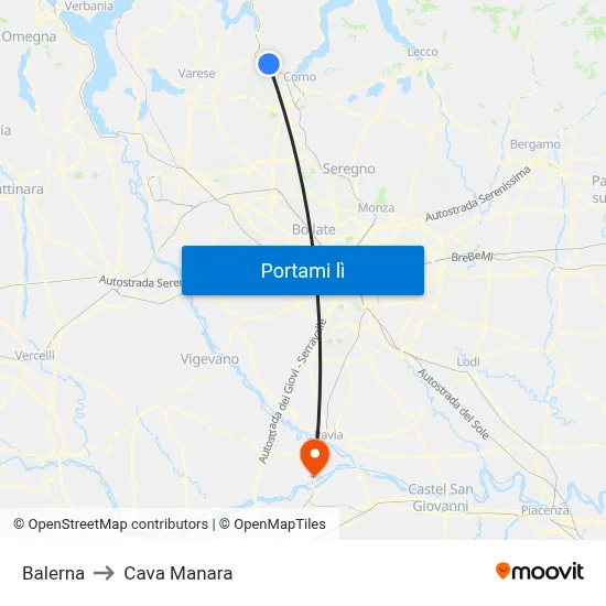 Balerna to Cava Manara map