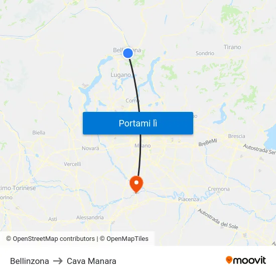 Bellinzona to Cava Manara map