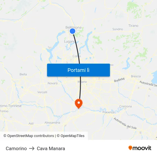 Camorino to Cava Manara map