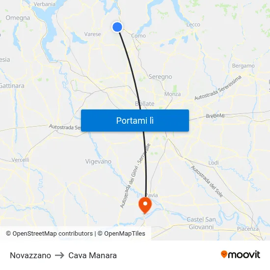 Novazzano to Cava Manara map
