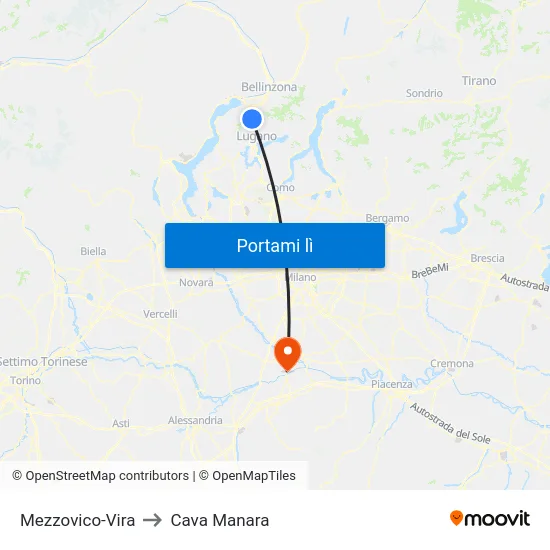 Mezzovico-Vira to Cava Manara map