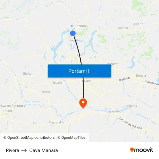 Rivera to Cava Manara map