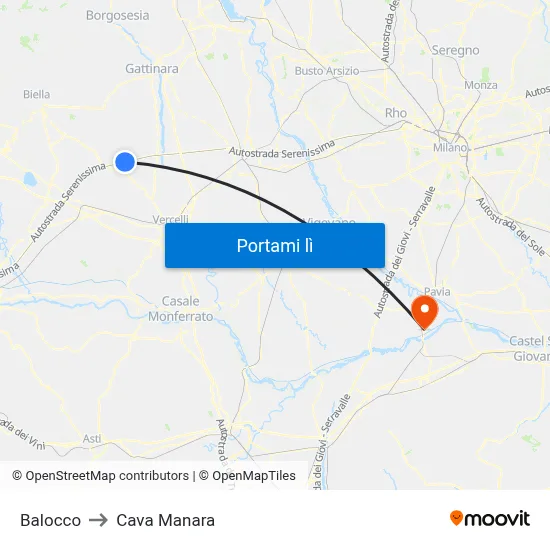 Balocco to Cava Manara map