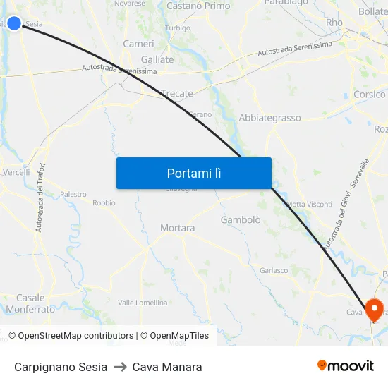 Carpignano Sesia to Cava Manara map