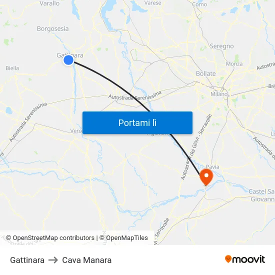 Gattinara to Cava Manara map