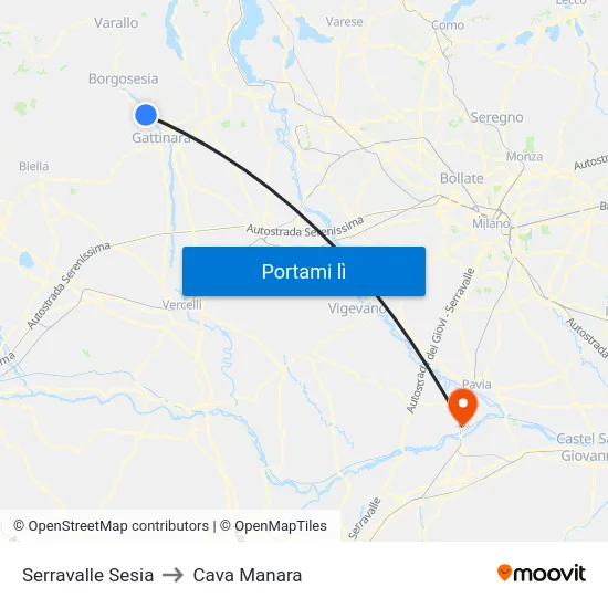 Serravalle Sesia to Cava Manara map